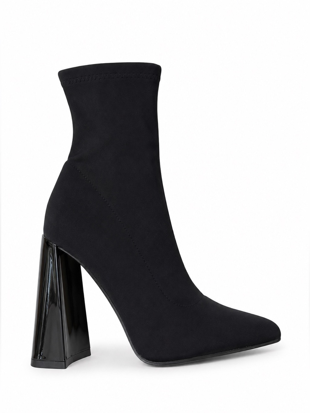 AZALEA WANG Black Knit Sock Ankle Booties Patent Block Heel Size 6